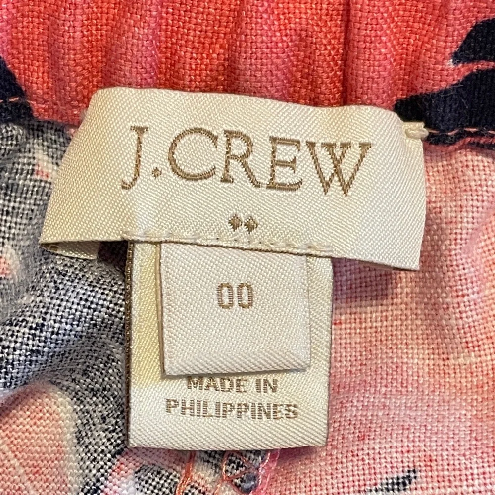 J.Crew Linen Cotton Palm Print Shorts 00 Tropical Beach Resort Pull On
